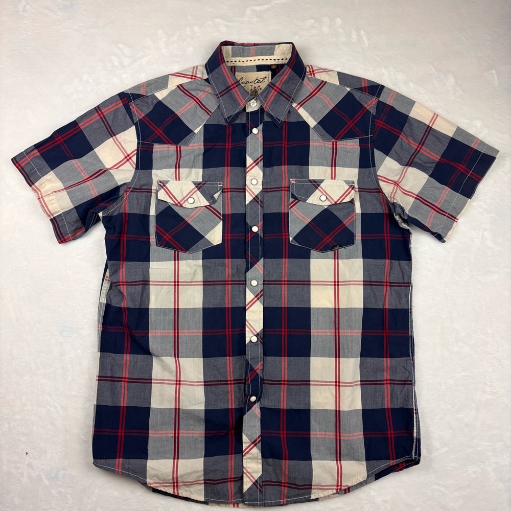 Men's Blue and Red Plaid Shirt